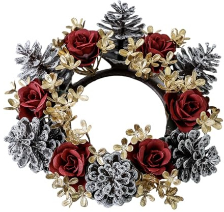 Fyrdyn Corona para Velas Navideñas,Corona Guirnalda para Velas de Adviento - Decoración con Conos De Pino Y Flores para Mesa Centro De Mesa Chimenea Y Hogar