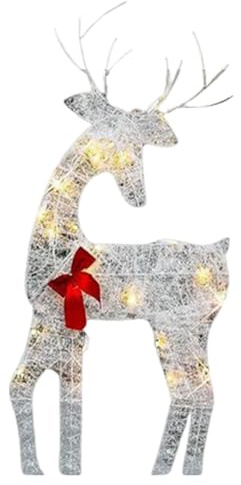 Leuchtender Weihnachtselch – Outdoor-Deko Aus Eisen, Festliche Gartenskulptur | Beleuchtete Figur Mit Glocke Und Schleife, Rentierlichter Für Terrasse, Garten, Hof