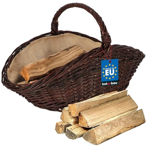 KOTARBAU® Weidenkorb für Brennholz - Holzkorb für Kaminholz - Erntekorb - 64 x 40 x 39 cm - Kaminholzkorb mit Henkel - Holz Tragekorb - Brennholzkorb - Weide - Natürlich - Dunkelbraun