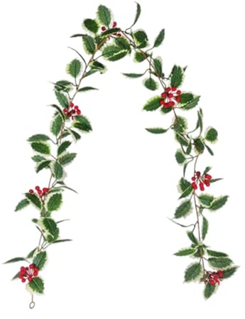 Ghirlanda natalizia di foglie verdi artificiali, ghirlanda natalizia di foglie di agrifoglio artificiale e di bacche decorazione da appendere per porta stile 2