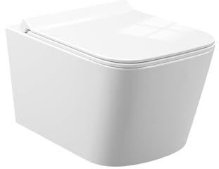 Hänge-WC weiß U-Form| Moderne Toilette WC | Tiefspüler Hänge WC | WC Sitz mit Absenkautomatik | Gäste WC | Länge 51cm, Weiß | Wand WC spülrandlos | Leise Spülung