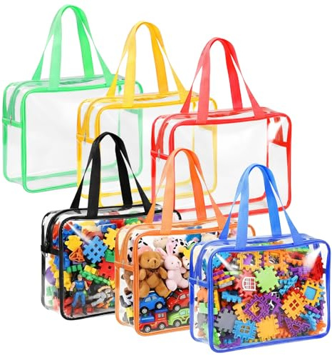 Zyiphor Set med 6 leksaksförvaringsväskor i PVC Transparenta leksaksförvaringsväskor för att förvara leksaker, pussel, byggstenar (30x10x22 cm)