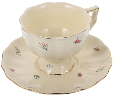 PAMINGONO Tazze da Caffè e Tè in Ceramica Vintage Stile Europeo Design Floreale Ergonomico Tazzine con Piattino per Colazione e Bevande Calde