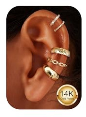 Kakonia 5 Pares Ear Cuff Pendientes Dorados Mujer Dorado Plata Pendientes Sin Agujero Hipoalergénico Earcuffs Helix Tragus Cartilago Faux Piercing Oreja Ear Cuffs Joyas sin Agujeros-G-Chunky
