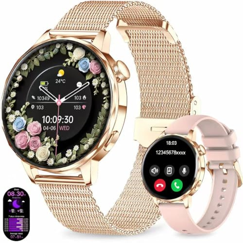 Montre Connectée Femme avec Appel Bluetooth, 1.27 Smartwatch avec Fonction Féminine Cardiofréquencemètre SpO2 Sommeil Montre 100+ Mode Sport Montre IP68 Fitness Podomètre Compatible pour Android iOS