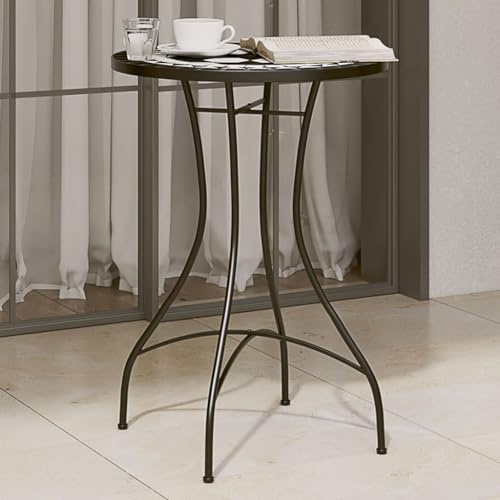Mokuyary Mesa bistró de mosaico, color blanco y negro, diámetro 50 x 70 cm, mesa de jardín de cerámica, mesa de bistró, mesa de fiesta, mesa de bistró, mesa de cóctel alta y pequeña, para cocina, sala