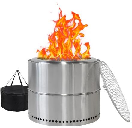 Brasero de jardin - Brasero d'extérieur en acier inoxydable - Brasero à faible fumée avec compartiment à cendres - Portable pour terrasse, jardin, camping - 50 x 50 x 40 cm