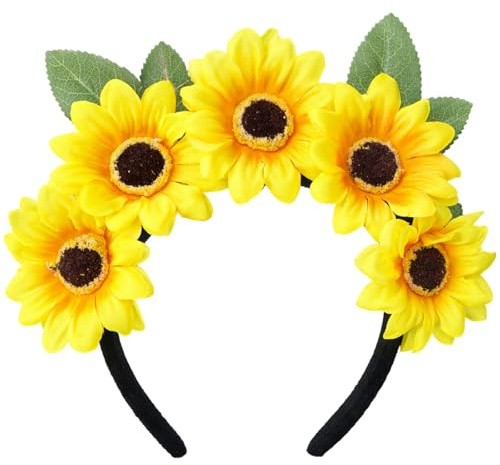 MUNSKT Bandeau Tournesol Couronne de Fleurs Serre Tete Couronne de Fleurs Cheveux Fille Avec Hippie Bandeau Tournesol Parfait pour Carnaval Fête Anniversaire Mariages Séances