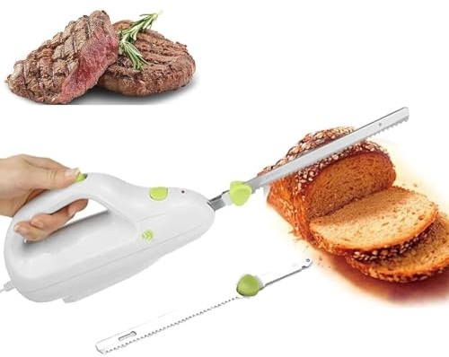 oiakus Tagliabread E Affettatrice Senza Fili, Coltello Elettrico da Cucina per Pane, con Lame in Acciaio Inossidabile, Interruttore di Sicurezza, per Famiglie, Carne, Pane, Formaggio