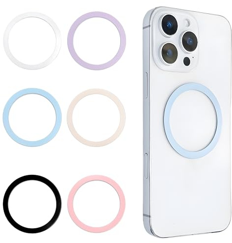 6PCS Ring Sticker Kit (Black/White/Pink/Blue/Purple/Yellow) - Universal Magnetic Ring for Phone Case to Enable Accessories, Strong Adhesive for Wireless Charger & Car Holder
