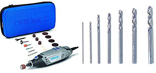 Dremel 3000 Outil Rotatif Multifonction 130W avec 15 Accessoires et 1 Sac & Lot de 7 Forets de Perçage pour Percer dans le Bois et les Métaux non ferreux de 0,8 à 3,2mm