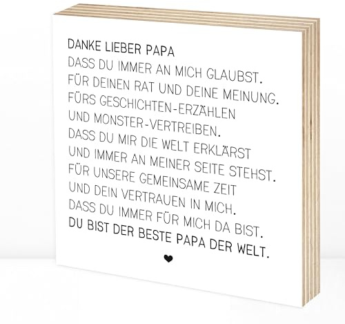 Wunderpixel® Holzbild Danke lieber Papa - 15x15x2cm zum Hinstellen/Aufhängen, echter Fotodruck mit Spruch auf Holz - schwarz-weißes Wand-Bild Aufsteller zur Dekoration/Geschenk - Danke-schön