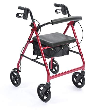 NRS Healthcare A-Series 4-Wheel Rollator Walking Aid, Red