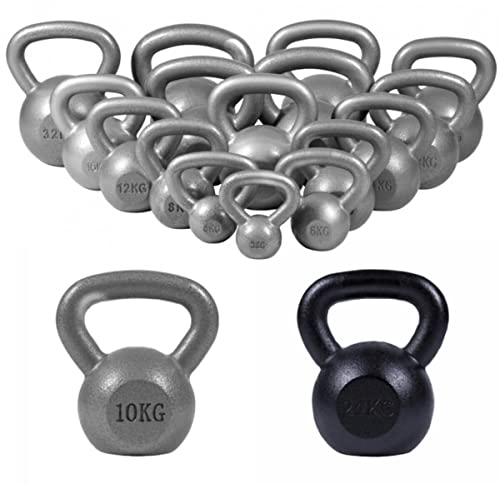 GORILLA SPORTS® Kettlebell - 2 bis 32 kg Gewichte, Einzeln/Set, Gusseisen, Bodenschonend, Silber oder Schwarz - Kugelhantel, Schwunghantel, Kugelgewicht, Rundgewicht, Krafttraining