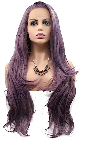 Xiweiya 24inch Mixed Purple Hair Wig Long Body Wave Mixed Purple Synthetic Lace Front Wigs For Women Side Part Heat Resistant Fiber Makeup 24 Inches