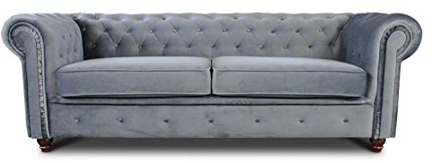 Sofa Chesterfield Asti 3-Sitzer, Couch 3-er, Glamour Design, Couchgarnitur, Sofagarnitur, Holzfüße, Polstersofa - Wohnzimmer, Velours (Grau (Velvet 10))