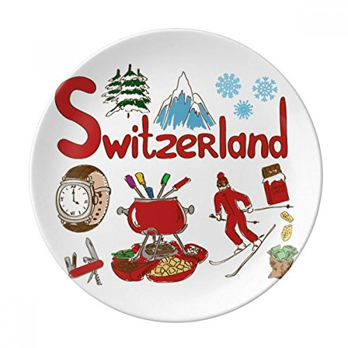 Switzerland National symbol Landmark Dessert Plate Decorative Porcelain 8 inch Dinner Home