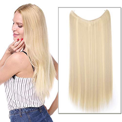 Silk-co Haarverlängerung mit Gummiband, Glatte Extensions mit unsichtbare Schnur, Synthetisch Haarteil, Haarverdichtung Haar Extensions für Frauen, Bleichblond 50 cm