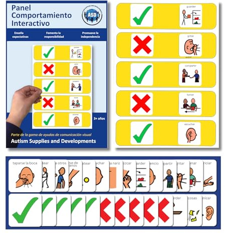 Tablero de Comportamiento Interactivo Autismo, Personalizable A4 (Español) | 17 pictogramas, 5 normas, tarjetas para niños, ayuda visual diaria, material de apoyo, PCS Boardmaker, compatible con PECS