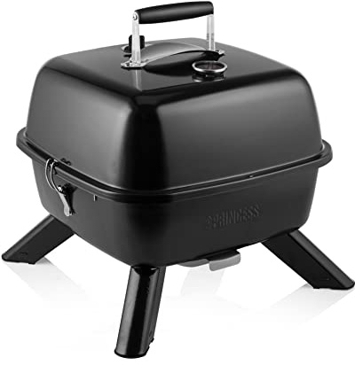 Princess 01.112256.01.001 Barbecue, Hybrid Grill, mit Strom oder Holzkohle, ideal für den Camping-Urlaub, 2000 Watt Leistung, Schwarz