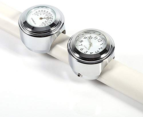 EVGATSAUTO Lenker Zifferblattuhr, 7/8  1  Motorrad Lenkerhalterung Zifferblatt Uhr & Thermometer Temp Weiß