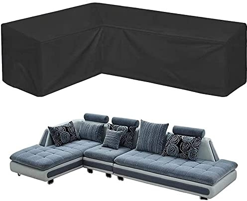 Corner Sofa Cover COOSOO Outdoor Garden Furniture Cover Waterproof Durable 210D Oxford V/L Shaped Sectional Couch Rattan Corner Sofa Table Chair Protection Cover with Storage Bag L Shape:R 286cm/112in