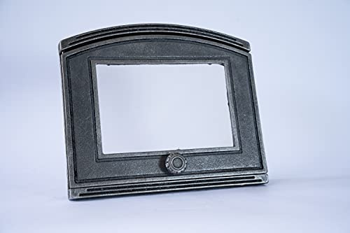 SEZAM Backofentür aus Gusseisen mit hitzebeständiger Glasscheibe, nach links öffnend, Pizzaofentür - Brotofen - Steinofentür, 37 x 6 x 31,5 cm - halbrund, ohne Bemalung