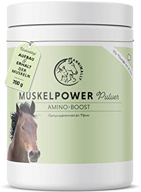 Annimally Muskelaufbau Pulver für Pferde 700g mit Sojaprotein, Lysin, Carnitin, Threonin, Methionin - Amino Zusatzfutter für die Stärkung der Muskulatur beim Pferd - Alternative zu Liquid