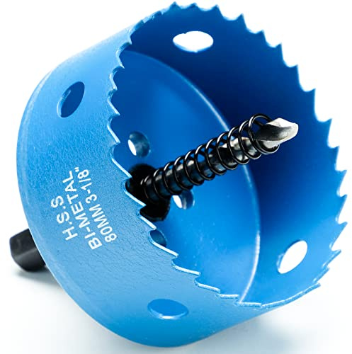Scie cloche 80 mm en acier rapide HSS M42 bi-métal, fraise à trous avec tige hexagonale et foret pour bois, cloison sèche et tôle métallique, 1 pièce, bleu