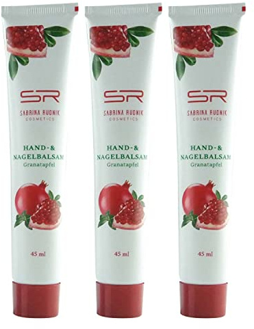 varivendo Sabrina Rudnik - Bloc de notas y bálsamo para manos y uñas de granada, 3 × 45 ml – Juego de crema de manos tamaño viaje para manos muy secas, crema de manos mini