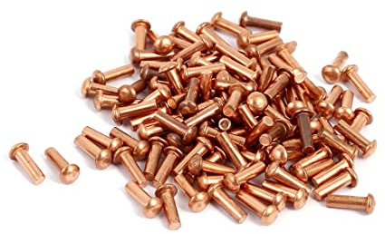 PATIKIL 2x6mm 7.5mm Lunghezza Solido Rivetti Fissaggio, 100pz Rotondo Albero Rame Solido Rivetti, Oro Tono
