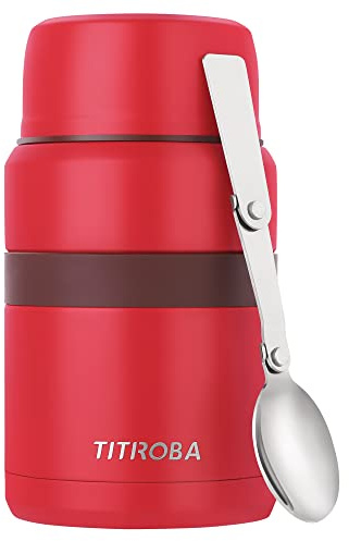 TITIROBA Termisk behållare för mat BPA-fri 304 rostfritt stål varmhållningsbehållare matbehållare termobox 500 ml med sked och väska röd