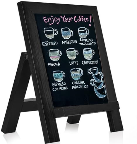 Umtiti Tisch-Kreidetafel-Schild, massives Kiefernholz, gerahmt, stehende Kreidetafel, 21,6 x 32,6 cm, kleine Küche, Arbeitsplatte, Memoboard, Dekor für Zuhause, Café, Bar, Hochzeit, schwarz