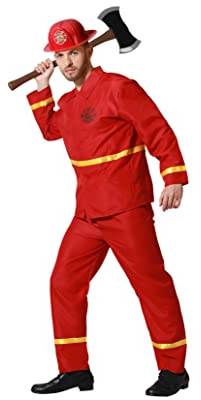 Atosa Disfraz Completo De Bombero De Hombre Adulto Rojo Reflectante Amarillo Conjunto Chaqueta Y Pantalón Emergencias Para Fiesta Halloween Y Carnaval