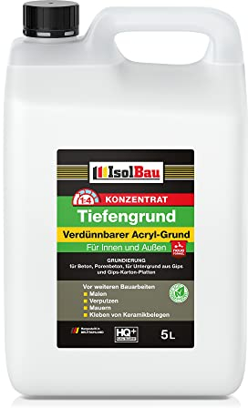 Isolbau 5 L Tiefengrund Konzentrat 1:4 - Verdünnbarer Acryl-Grund, Haftgrund für Innen & Außen - Grundierung für Beton, Putz, Gips uvm
