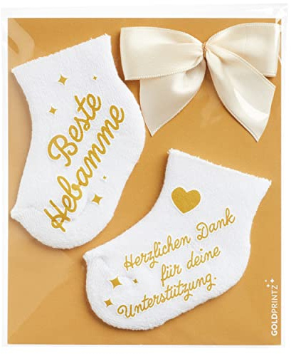 goldprintz - Hebamme Geschenk - bedruckte Babysocken mit Postkarte zum Verschenken und Verschicken - Geschenk Hebamme Dankeschön - Handarbeit aus Deutschland