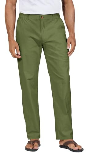YAOHUOLE Pantalon Homme Lin Coton Pantalon en Lin Homme Grande Taille Yoga Pants Vert Armée XL