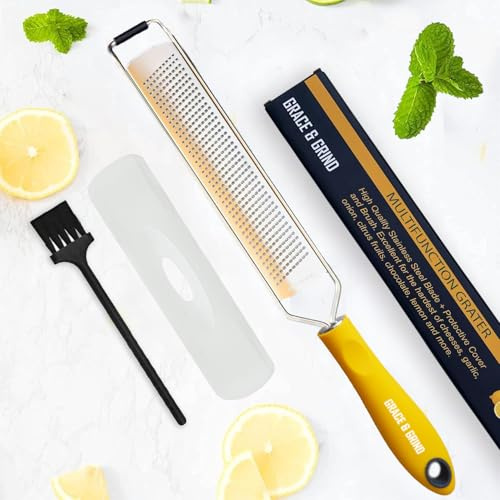 DESIGNED BY CHEFS ~ Premium Lemon Zester Grater With Perfectly Angled Teeth ~ Ideal for Citrus, Parmesan Cheese, Garlic, Vegetables and Fruits