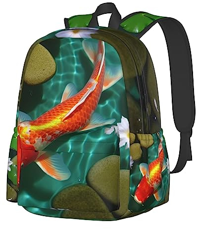 VACSAX Rucksack mit japanischem Karpfen-Druck, Laptop-Rucksack für Männer und Frauen, Sportrucksack, lässiger Tagesrucksack, Schwarz , One size