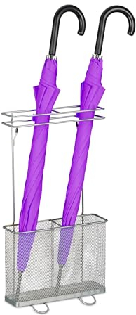 Relaxdays Regenschirmständer, HxBxT: 54 x 30,5 x 15 cm, Metall, eckiger Schirmständer für Regenschirme, modern, Silber