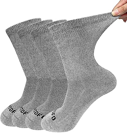 ZFSOCK Calze Uomo Senza Elastico Diabetici: Calzini Senza Cucitura Donna 90% Cotone Extra Larghi Comodi Foderato in Spugna Grigio 4 Paia 47-49