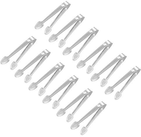QUARKZMAN Service Pinces, 12pcs 5 pouce - Inox Acier Glace Pinces, Mini Sucre Pinces pour Apéritifs, Charcuterie, Dessert, Thé Fête, Bar, Café (Argent)
