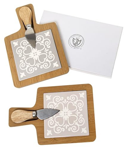 Doni Bomboniere Matrimonio 2PZ Set Tagliere con Maiolica E Nozze Originali Utili Anniversario Taglieri Cucina Coltello Coltellino da Formaggio Idee Regalo Complete Economiche