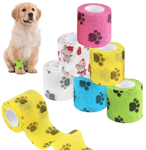 UKOFEW 6PCS Selbstklebender Verband, Selbsthaftende Bandage, Selbsthaftend Elastische, Elastische Kohäsive Haftbandage für Vet Wrap Pet Katze, Hund, Handgelenk, Pferd, Haustier (5cm x4,5 m)
