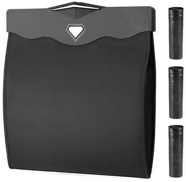 QWORK® Auto Rücksitz Mülleimer Schwarzer mit Magnetverschluss, 30x26 cm Mülleimer aus PU-Leder, Auslaufsicher und Abwischbar - inkl. 3 Einweg-Müllsackrollen