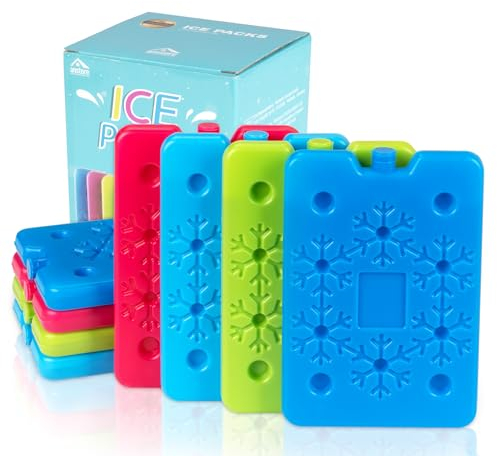 Anstore 8 Pack Ice Packs Ice Blocks, Colourful Mini Freezer Blocks Freezer Cooler Bag Box Great for School Lunch Boxes for Cool Box, Camping, Picnic, Hiking- Size 16 x 11 x 1.5cm