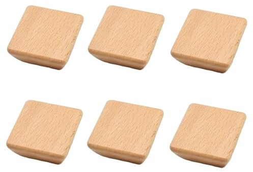 HDJNal Set di 6 Pomelli in Legno da 45 mm Con Viti, Maniglie Quadrate Naturali per Cassetti, Armadi, Mobili, Cucina