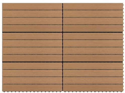 Gecheer Terrassenfliesen 6 STK.Terassenfliese WPC-Fliesen Holzfliese Fliese Balkonfliesen Bodenfliese Außenfliese Holzfliesen Klickfliesen 60 x 30 cm (L x B) Bodenfliesen 1,08 m² Braun