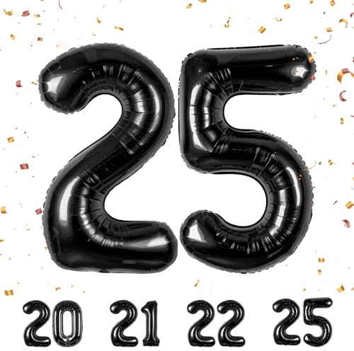 25 Geburtstag Deko zahlen luftballon 25 jahre | Folienballon Schwarz - für 25. Geburtstagsdeko Männer Frauen Ballon Zahl Deko zum Geburtstag fliegt mit Helium 25.Geburtstagsparty 40-101cm