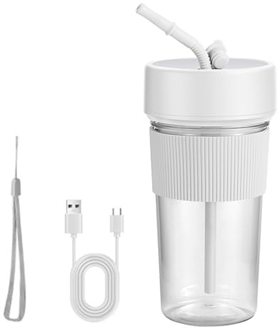 CRBUDY Licuadora portátil pequeña con Pajita, exprimidor eléctrico, mezcladores de Frutas, licuadora Recargable, exprimidor pequeño para Interior y Exterior, exprimidor eléctrico portátil